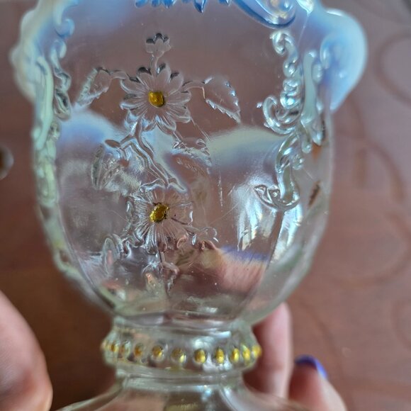 VINTAGE NORTHWOOD EAPG INTAGLIO White Opalescent Spooner Gold Leaf - Picture 5 of 9